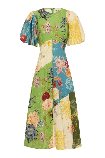 Avery Spliced Midi Linen Dress Multicolor