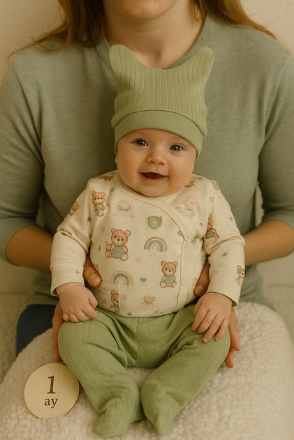 3-Piece Hospital Release 0-3 Months Unisex Bottom Long Sleeve Self-Gloves Top Eared Hat with Booties