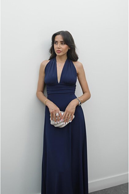 Havoş Navy Blue Halter Dress- Trendyol