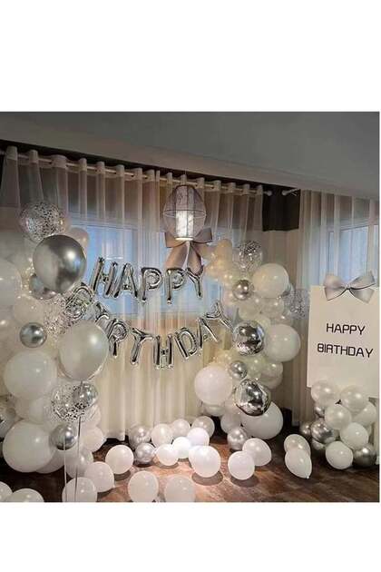 56 Pcs Latex Balloons and Decorations Set - White and Silver