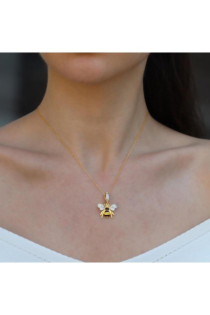Arı Chrm Mineli Gold Gümüş Kolye