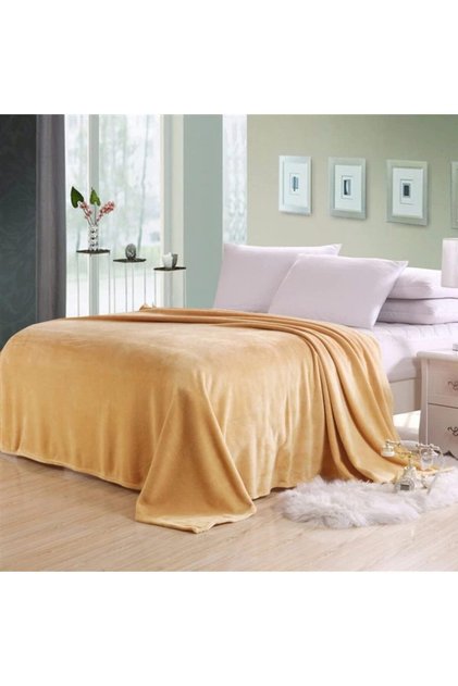 Silky Soft Double Blanket Beige 200x220cm Flannel Throw Blanket 280 GSM
