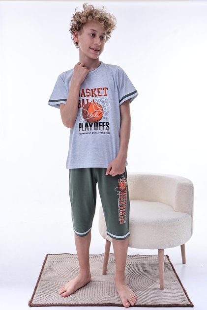 Boy's 100% Natural Cotton Short Sleeve Capri Pajama Set