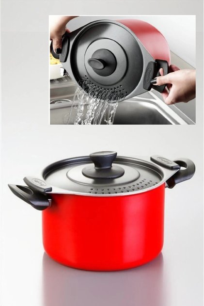 Makarna Mantı Tenceresi Kırmızı 20 Cm Özel Kapaklı Makarna Tenceresi Pasta Spagetti Iftarda Makarna