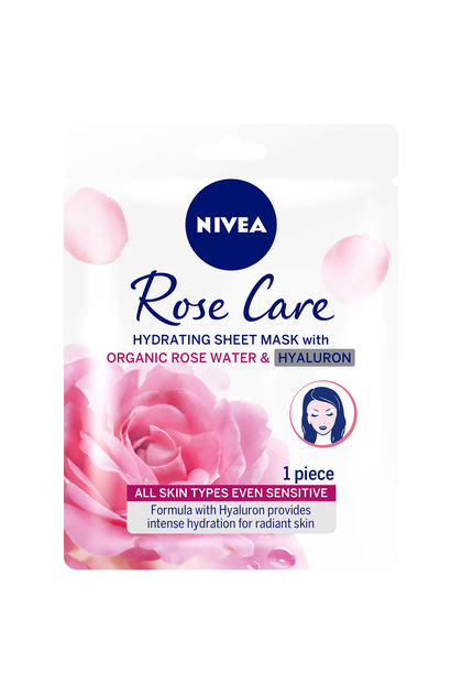 NIVEA Rose Care Hydrating Face Sheet Mask Organic Rose Water & Hyaluron, 1 Mask