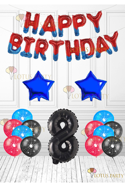 Spider Tama Birthday Spider Happy Birthday Foil Balloon Spider Printed Balloon Navy Blue Star Age 8