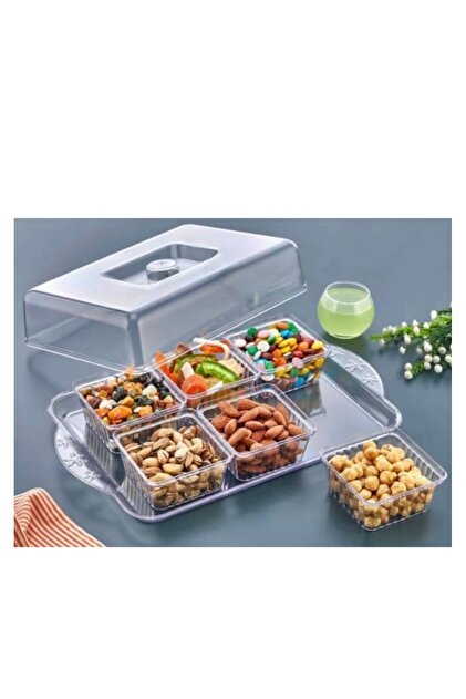 abnturk 6'lı Şeffaf Kahvaltılık & Çerezlik Set – Tek Kapaklı