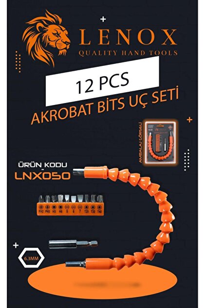 Lenox Tools 12 Parça Akrobat Bits Uç Seti Esnek Vidalama Aparatı