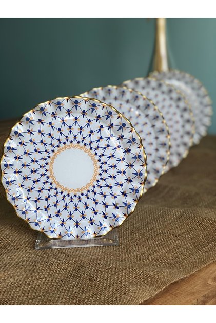 Gem Patterned Curved Dessert Plate 6 Pieces