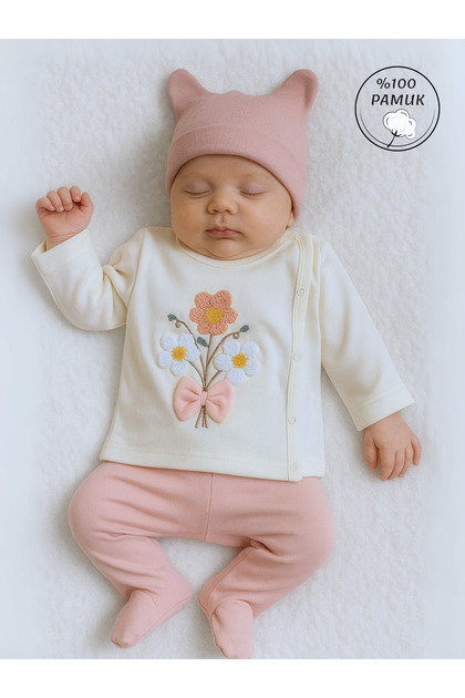100% Cotton 0-3 Months Newborn Baby Girl Hospital Release Set of 3