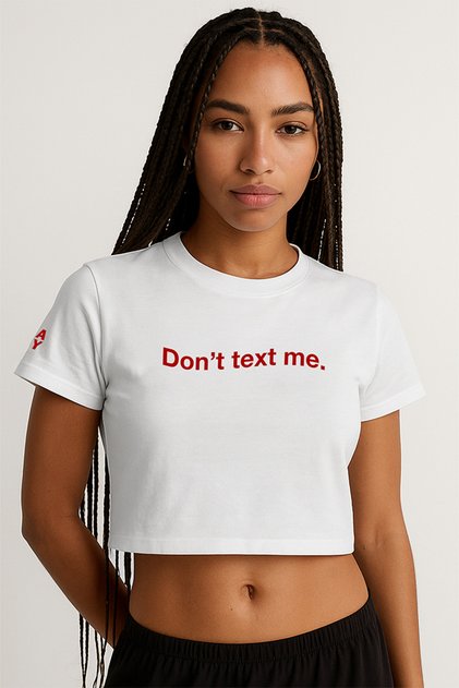 Text Me Beyaz Crop Top Bisiklet Yaka Kısa Kollu T-Shirt