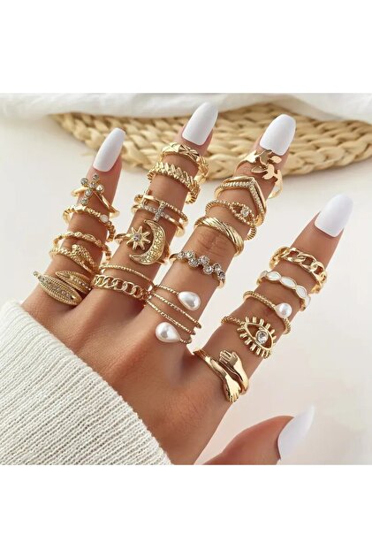 Perry Accesories 22 Adet Zirkon Taşlı Ayarlanabilir Incili Çoklu