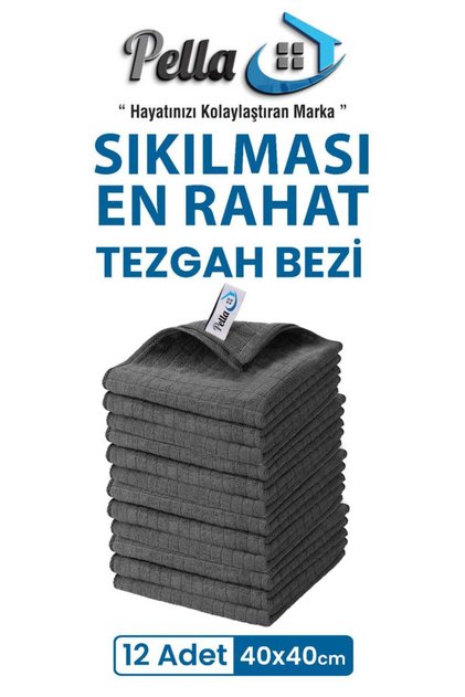 12'li Mikrofiber Araba, Cam, Mutfak Temizlik Bezi, Gri (40 CM X 40 CM)