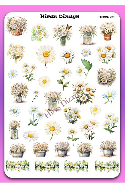 17X25Cm Large Size Daisy Flowers Daisy Sticker Sheet 40Pcs Stickers Laptop Sticker Agenda Scra