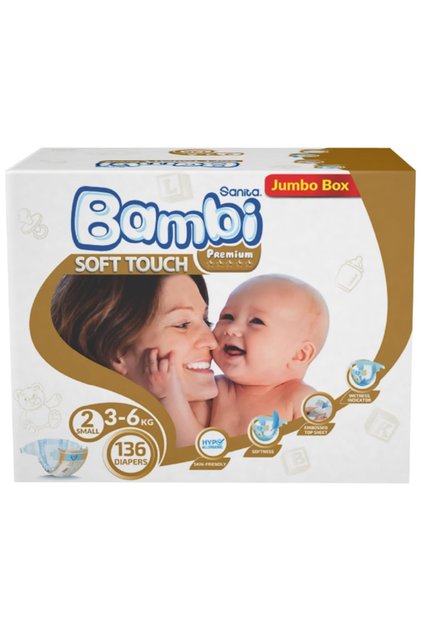Sanita Bambi Best Care Diapers Jumbo Box - Size 2, Small 6-3kg, 136 Diapers