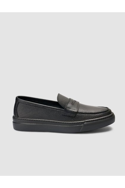 100% Genuine Leather Black Banded Men's Loafer