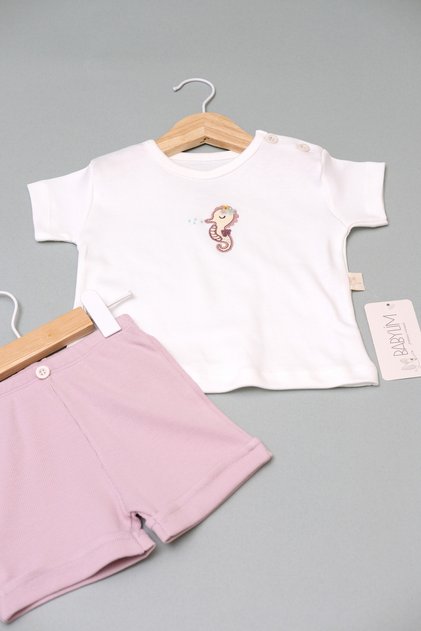 Seahorse Embroidered T-Shirt and Shorts 2-Piece
