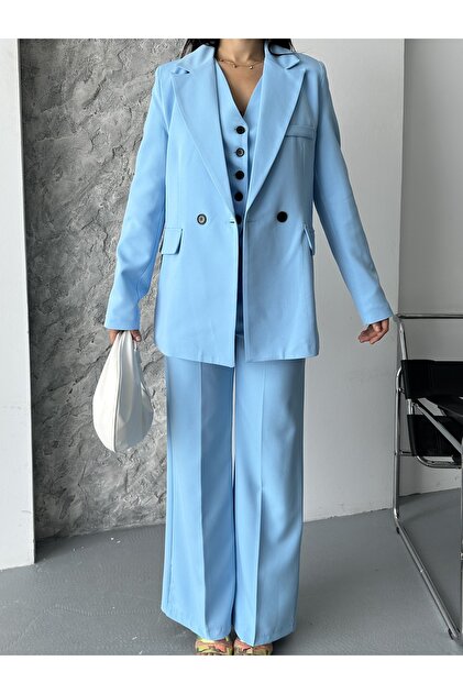 Women's Jacket Vest Palazzo Pants 3-Piece Suit