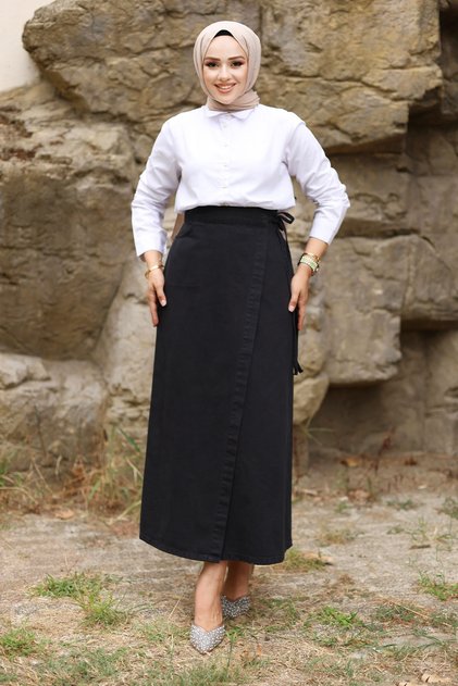 Side Tie Denim Skirt Tsd240615 Black