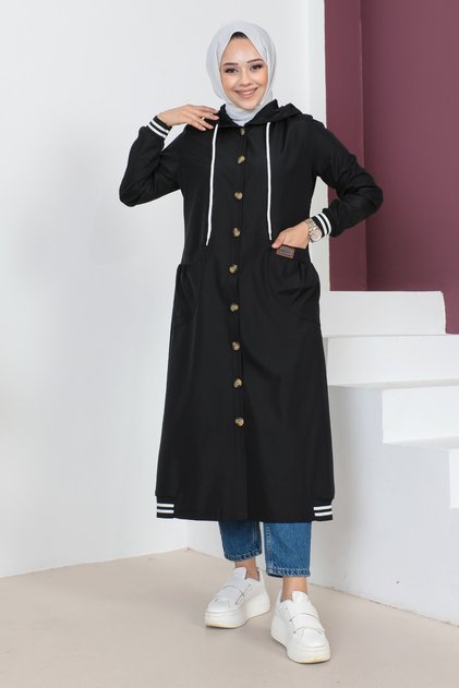 Trench cu nervuri TSD230638 Negru
