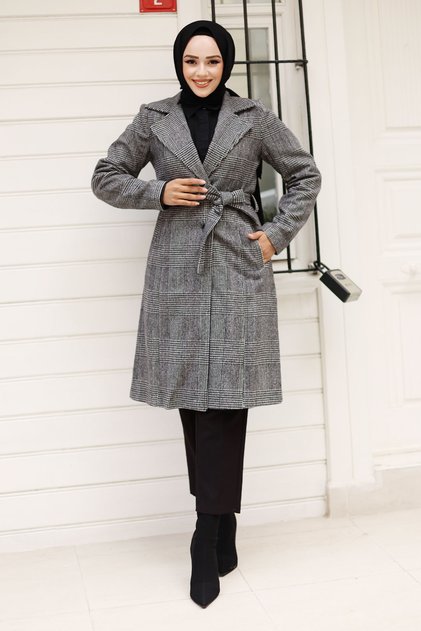Belted double buttoned coat tsd240928 black