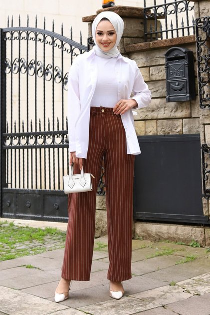 Wide Leg Striped Trousers TSD240115 Brown