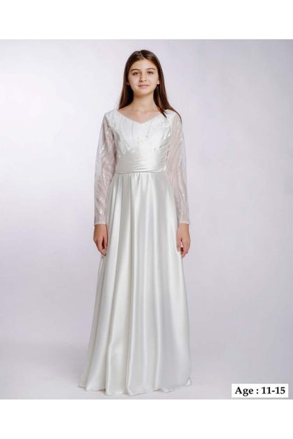 Girls/Youth New Fashion Taffeta Fabric Long Sleeve Full Fit Evening Dress 5799