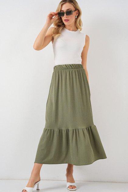 1886 Dlouhá pletená sukně - Khaki