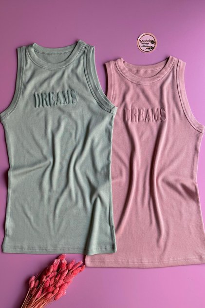 Dreams |   Modal Fabric 2-Piece Powder and Green Color Camisole Women's Blouse 66V50