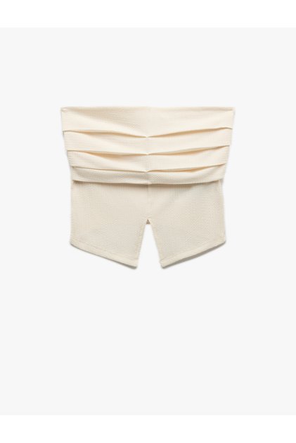 Strapless Blouse with Front Slit and Fold Detail
