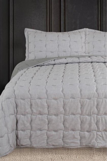 Lesya Embroidered Fiber Filled Double Size 240X260 cm Bedspread Gray