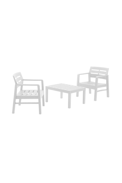 Set mobilier terasă/grădină Lombok, 3 piese, polipropilenă, alb, 2 scaune, masă
