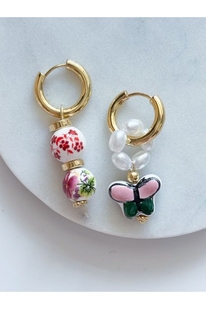 Steel Porcelain Butterfly Charm Earrings