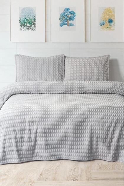 Merino Twist Double Blanket Set Gray