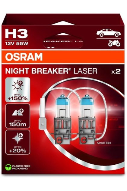 Σετ 2 λαμπτήρων H3 Night Breaker Laser Επόμενης Γενιάς +150% 12V 55W
