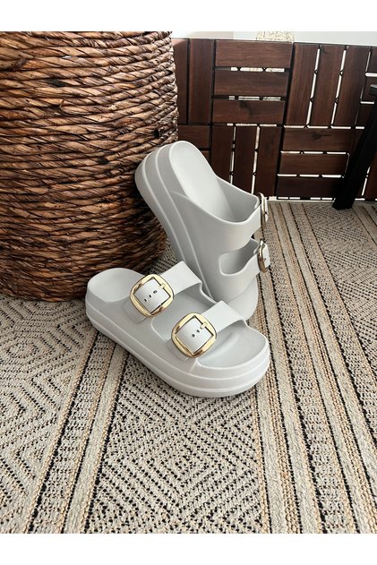 High Double Buckle Thick Soled Slide Slippers Garden Beach Pool Sea Summer Daily Slippers