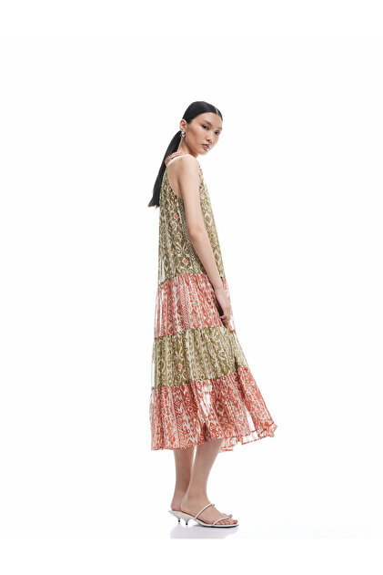Koton Button Sleeveless Ethnic Print Glitter Chiffon Long Shirt Dress-  Trendyol
