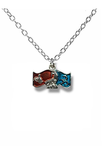 Türkiye Map Necklace with White Wolf, Crescent and Ottoman Tughra – Silver Color Unisex Metal Jewelry