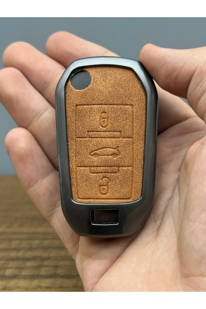 Citroën Berlingo C-Elysee Peugeot 3008 5008 Opel 3 Button Leather Metal Key Protection Case Brown