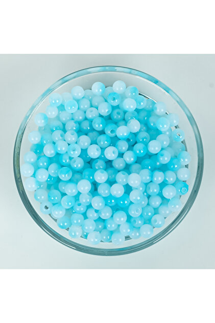 25 gram - 6 mm Parlak Mavi Tonları Yuvarlak Desen Plastik Boncuk (25 gram- 220-230 Adet Arası)