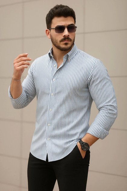 Lc Men's Classic Stylish Button Striped Shirt