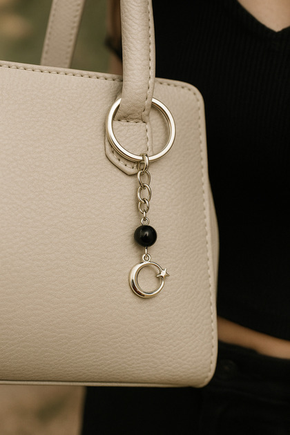Moon Star Tip Keychain with Oltu Stone Detail