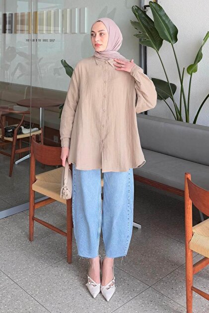 Muslin Hijab Shirt Sand Beige
