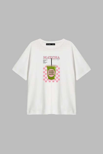 Matcha Iced Latte Printed Relaxed Fit White Women's Tshirt