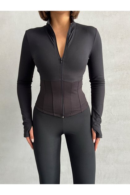 Brushed Soft Fabric Sport Jacket/Sweatshirt with Thumb Holes Missce2621-2