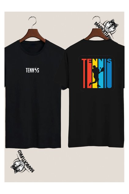 Tennis Sport Special Design Printed Black Tshirt 8042-02