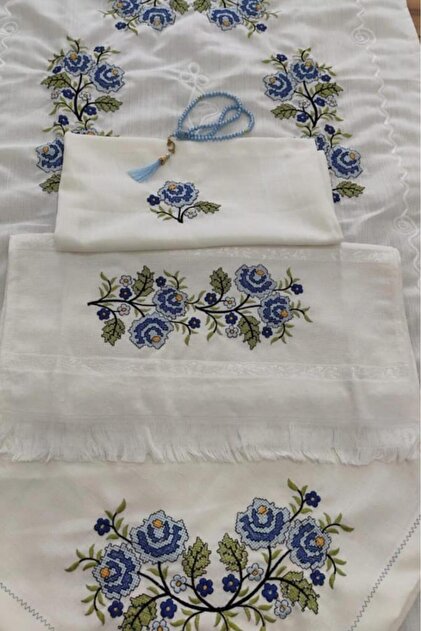 Cross Stitch Embroidered Bundle Set Flower Blue