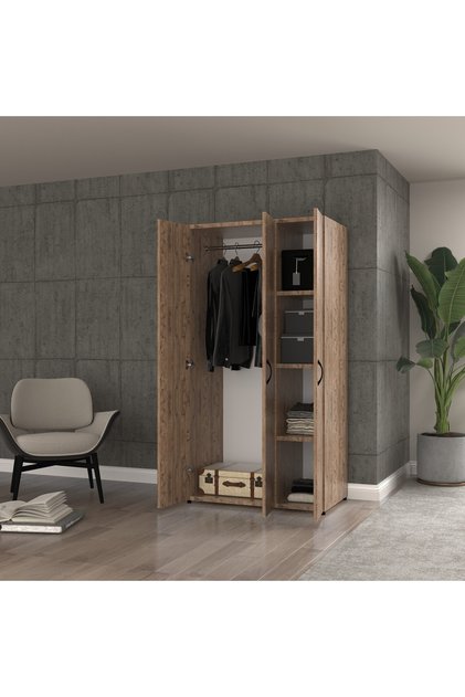 Ugi 3 Kapaklı Çam Elbise Dolabı / Toparlayıcı / Çok Amaçlı Dolap 90