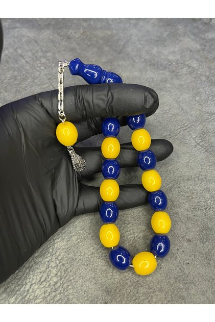 Yellow Navy Blue Mascot Fan Prayer Beads