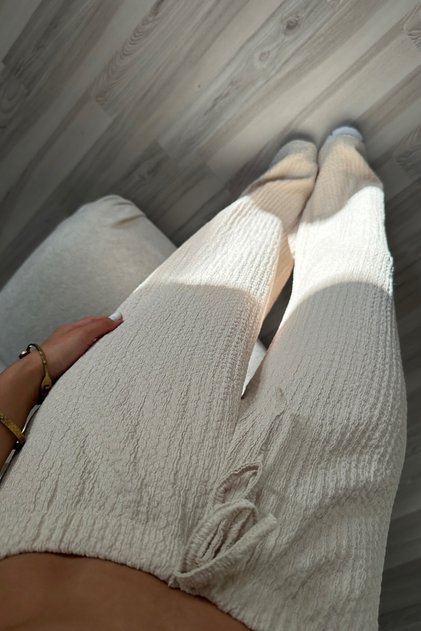Premium Wrinkle Felt Fabric Ultra High Waist Beige Pants